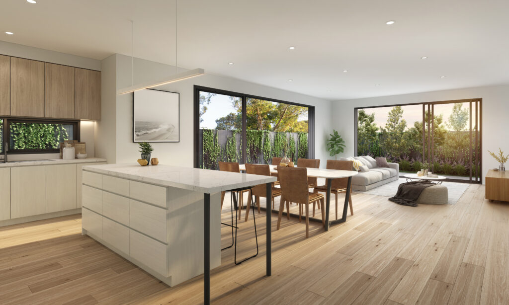 Modern open plan living and kitchen in Highett Melbourne property managed by Enrich Wisely